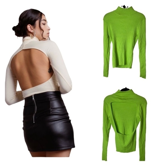 LPA x Revolve Lime Green Open Back Mock Neck Sweater Size Small - Picture 4 of 10